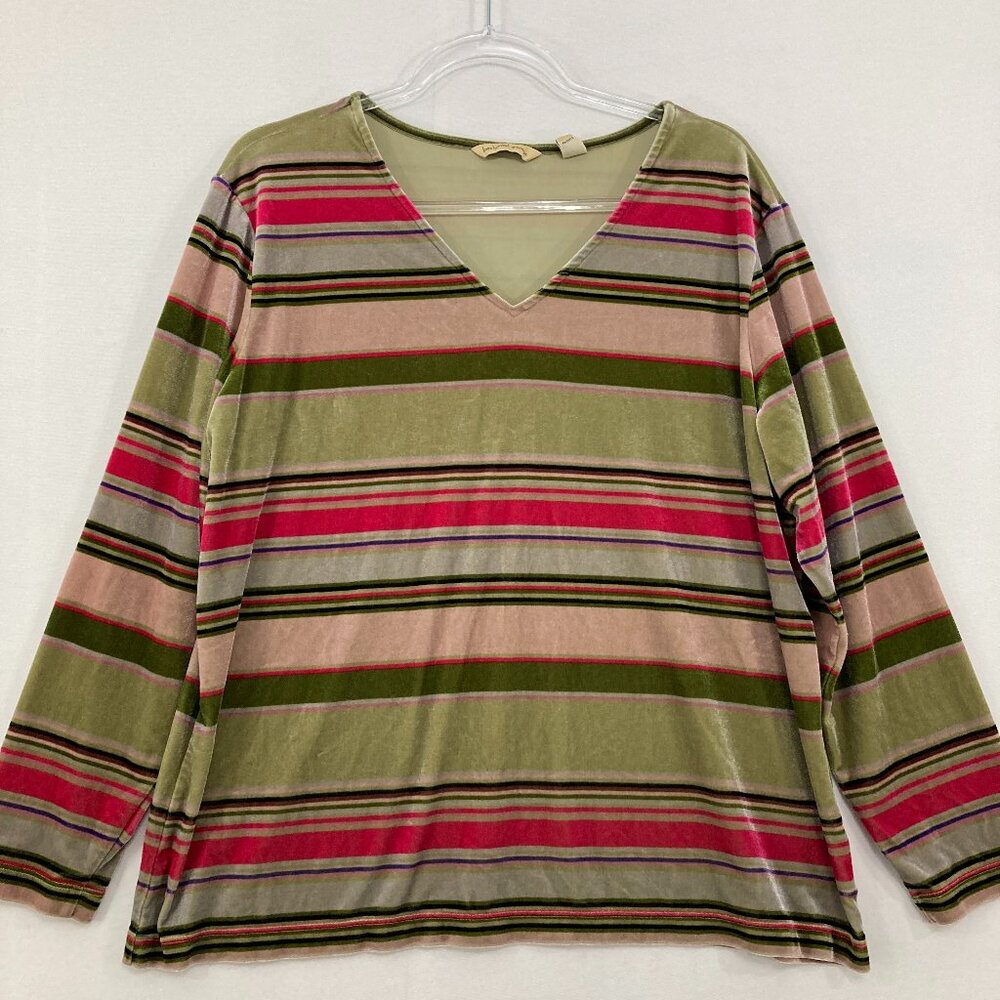 Bechamel size 1X Multi Color Striped V Neck Velvet Stretch Long Sleeve Top